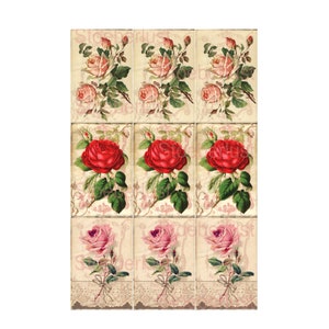 Motivi di rose vittoriane 3x3 su sfondi invecchiati – immagine grattabile, lamina adesiva o carta di riso per decorazioni di mobili e diari, trasferimento di immagini