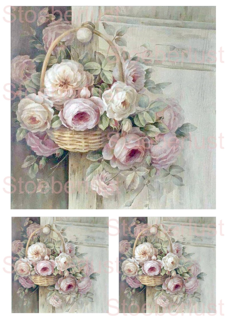 3 x Roses in a basket on A 4 Decalfolie, waterslide Laser Transfer Furnituretattoo 1 x 19 x 18,6 cm, 2 x 9 x 8,8 cm image 5