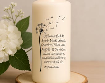 Tatuaje de vela, pegatina de luto, vela de luto, vela de despedida, vela de tumba "Huellas de tu vida" 2 tamaños: 6 x 13 cm o 8 x 25 cm DIY