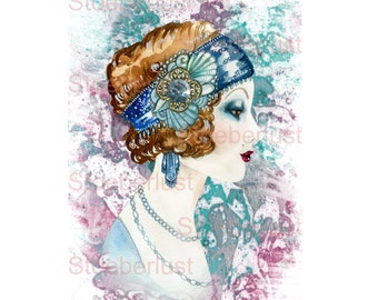 Decal Wasserschiebefolie Abziehbild wasserfest  shabby chic  Lady golden twenties Transferfolie, Möbeltattoo, Papier, verschiedene Größen