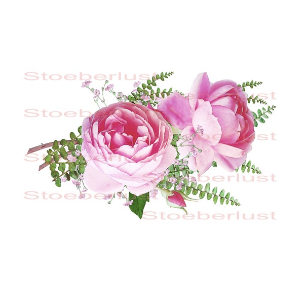 shabby chic rosa Rosen Wasserfarbe, aquarell Decal, Wasserschiebefolie wasserfest, Transferfolie, Möbel, Papier, verschiedene Größen