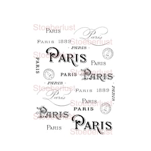 Decal, Möbeltattoo, Abziehbild "PARIS" diverse Male auf  A 4 - Wasserschiebefolie  Laser wasserfest auf A 4