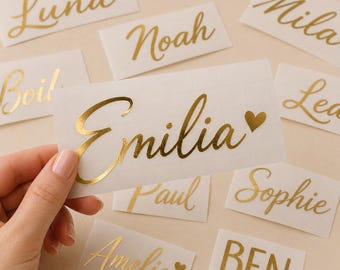 Adesivi personalizzati con nome in oro | Scritte in vinile per scatole regalo, scatole per neonati, scatole di legno e decorazioni | Adesivi personalizzati con nome