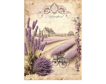 Lavendel junk journal wrijven op sticker of waterglijbaan film sticker waterdicht vintage motief, meubeltattoo, verschillende maten