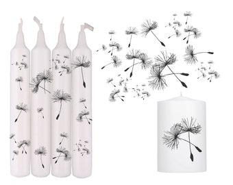 Kerzensticker Pusteblumen in Postkartengröße A6 = 10 x 14,50 cm DIY für Bastelfans Wasserschiebefolie Kerzentattoo zum selbst Gestalten.