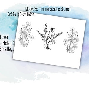 Blumen Lineart minimalistisch  schwarz weiß u.a. Rub on Sticker u.a. für Raysin, Holz, Emaille oder Kerzenfolie für Selbermacher DIY