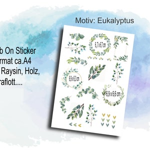 Eukalyptus Kränze und Blätter auf A4 rub on oder Decal  Transfer-Sticker für z.B. Glas, Gips, Raysin, Keraflott, Holz, Geschenk, DIY
