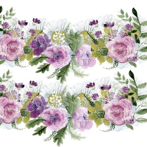 Rub On Sticker or Decal Film, 2x lilac & purple flowers A4 water slide transfer film, furniture, paper, each 11,2 x 25 cm