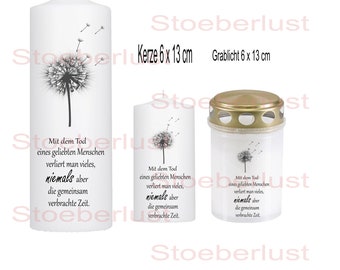Memorial candle, funeral light, farewell candle, dandelion candle tattoo in 2 sizes 6 x 13 cm or 8 x 25 cm DIY for self-design