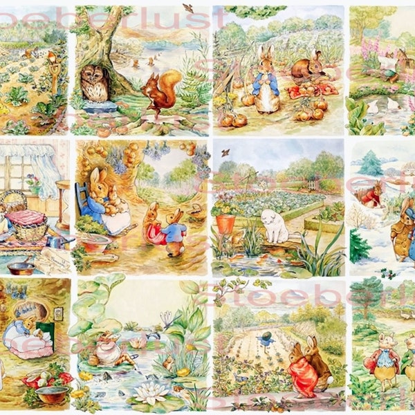 12 Motive Beatrix Potter für kleine und große Kinder Decalfolie, Wasserschiebefolie Laser Transferfolie, Möbel, Papier, Möbeltattoo