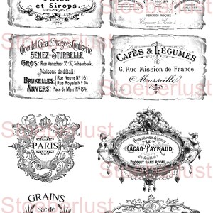 8 vintage label Frans op A4, wrijf op klassieke of decalfolie, waterslidefolie lasertransferfolie, meubilair, papier