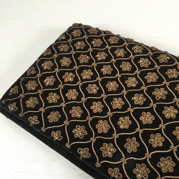Gold Embroidered Black Velvet Vintage Clutch Purse 1940s | Etsy