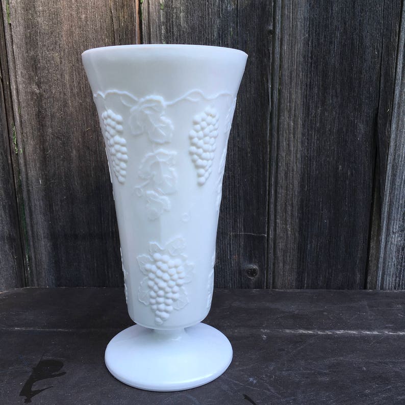 Indiana Harvest Grape Pattern Large Milk Glass Vase Etsy