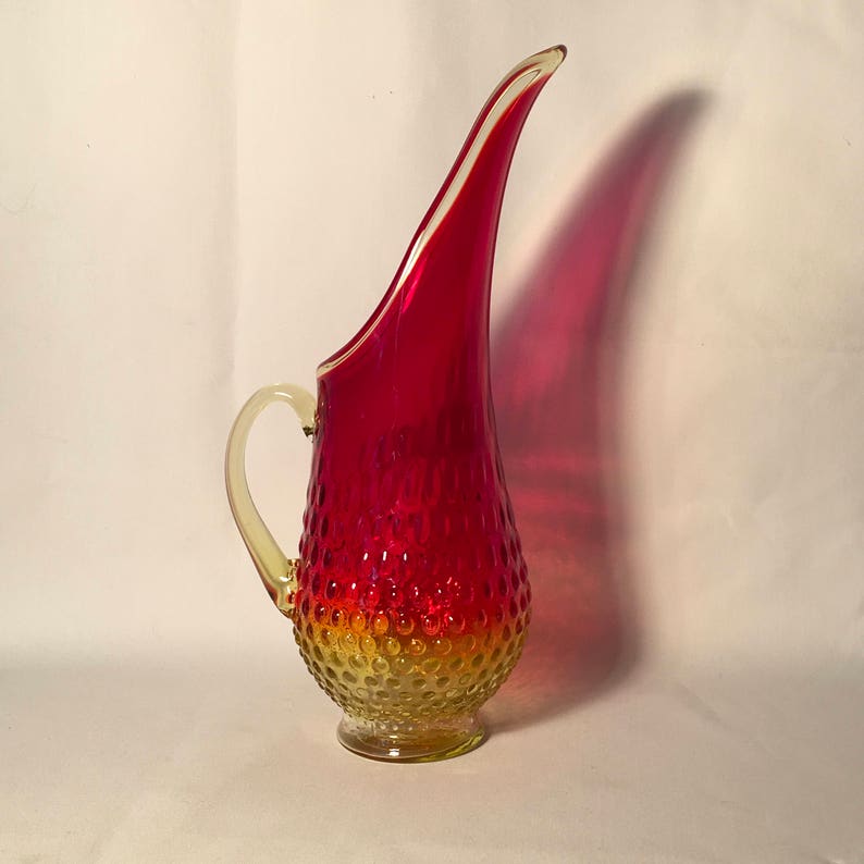 Fenton Amberina Hobnail Pitcher Mid Mod Home Decor Red Yellow Etsy