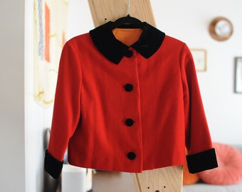 Short Red Vintage Jacket with black velvet collar