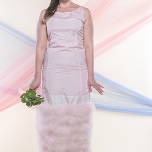 OPAL (Size 8-10): Pale pink ostrich feather couture ensemble made of three detailed layers to allow for several different looks.