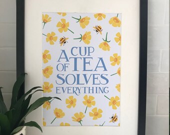 DIFFERENT DESIGNS Emma Bridgewater Inspired Print A Cup of Tea Solves Everything