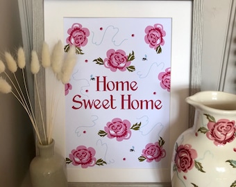 Emma Bridgewater Inspired Home Sweet Home Rose and Bee Print New Home Gift