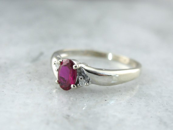 Vintage JAL 14K Oval Ruby & Diamond Solitaire Rin… - image 6