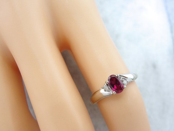 Vintage JAL 14K Oval Ruby & Diamond Solitaire Rin… - image 1