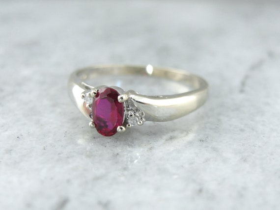 Vintage JAL 14K Oval Ruby & Diamond Solitaire Rin… - image 2