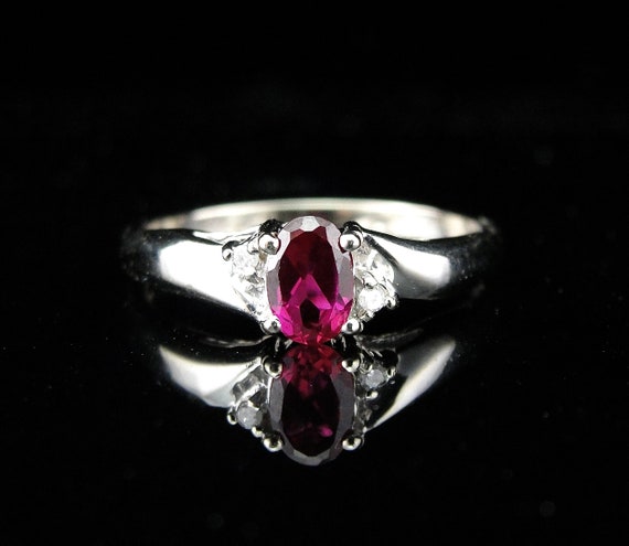 Vintage JAL 14K Oval Ruby & Diamond Solitaire Rin… - image 4