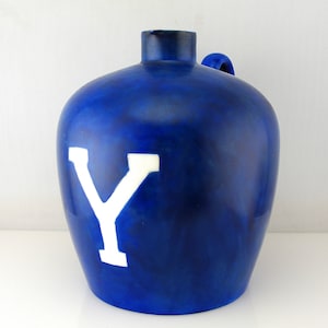 T&V Limoges Hand Painted Porcelain BLUE Initial Letter "Y" Oil Liquor Jug France