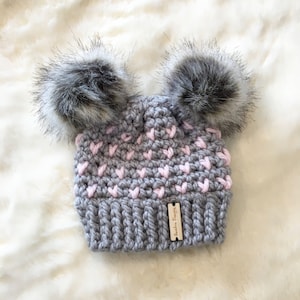 Fairisle hat, Crochet chunky hat, crochet baby hat, Double Pompom hat, Crochet toddler hat, Crochet children&#39;s hat, women&#39;s hat, Faux Fur