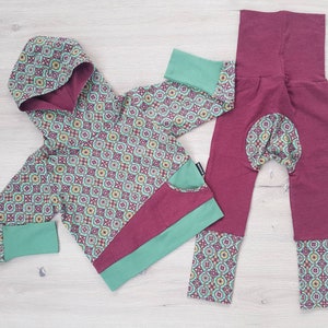 Floral Tile Grow Set: Plum Hoodie & Burgundy Maxaloones