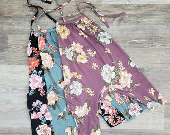 floral romper toddler / black plum aqua floral print halter top summer romper / 1T 2T 3T 4T toddler romper / floral baby girl summer romper