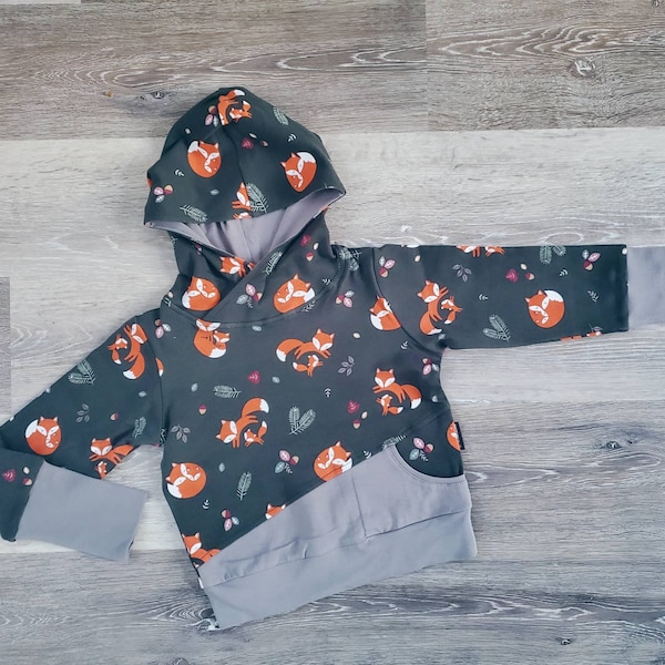 1T Fox Hoodie / Orange Foxes Forest Green Grey Grow With Me Hoodie / Green Fox Forest Baby Toddler Pullover Hoodie