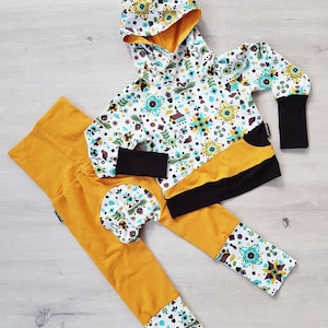 Pantaloni con cappuccio Set / Stampa Folk Art Crescere con Me Pantaloni e Pullover Felpa con cappuccio 1T 2T 3T 4T 5T 6T / Senape Giallo Marrone Bianco / Baby Toddler Set
