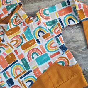 Kids Rainbow Hoodie / Mustard Coral Sage Yellow Grow With Me Hoodie / 1T 2T 3-4T 5-6T Mustard Yellow Rainbow Baby Toddler Pullover Hoodie