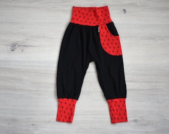 3T Toddler Jogger Pants Black Anchors on Red, Grow with Me Pants, Jogger Kids Pants, Toddler Joggers, Baby Jogger Pants, Cloth Diaper Pants