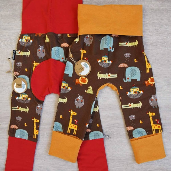 6-24 mths Animal Print Grow With Me Pants Medium/ Safari Animal Maxaloones / Animals Grow Pants / Zoo Animal Print / Cloth Diaper Pants