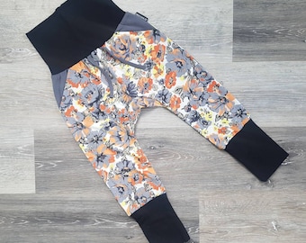 Peach Grey Floral Baby Joggers, Grow With Me Kids Pants