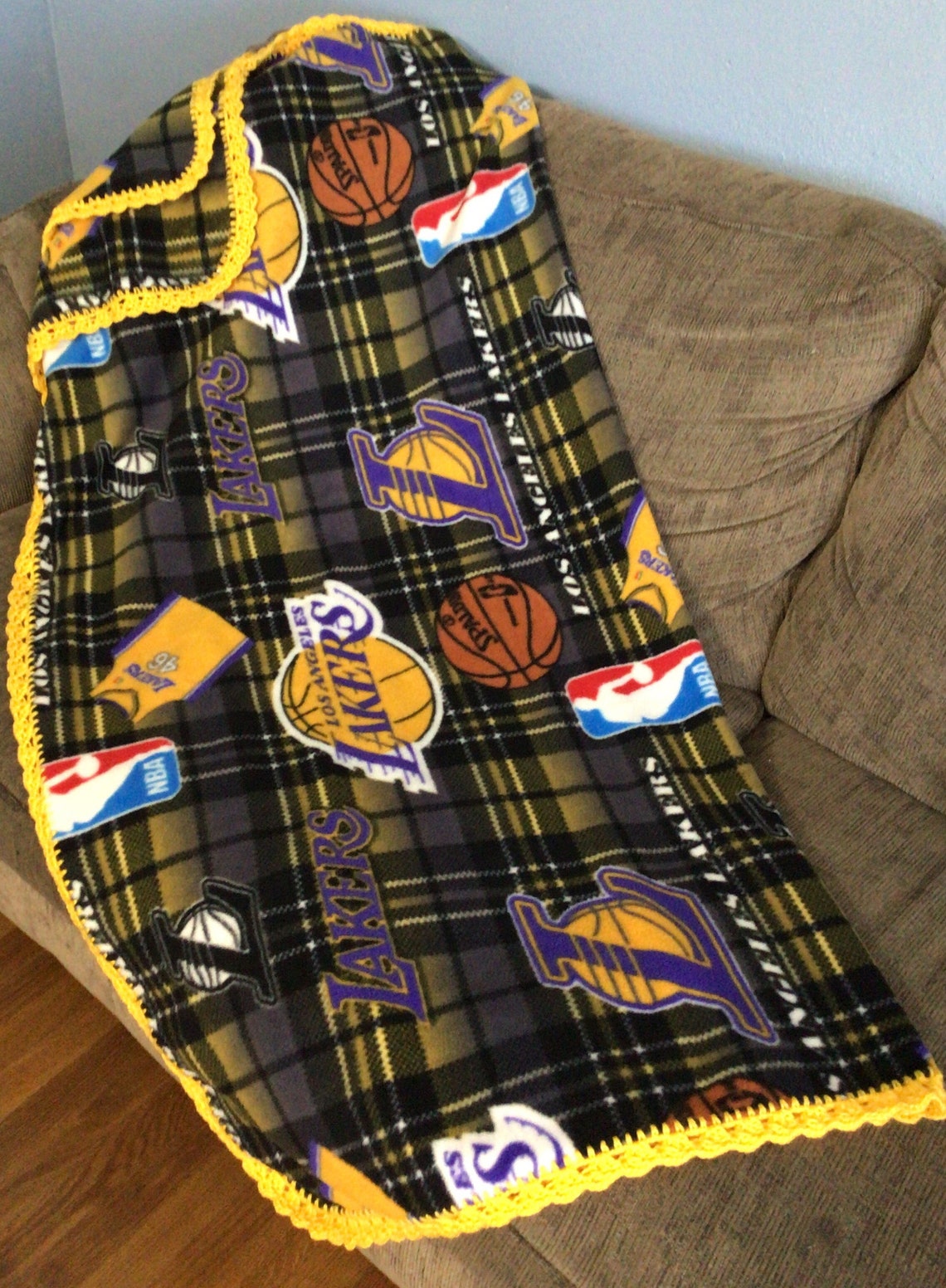 Los Angeles Lakers Fleece Blanket With Crocheted Edge Etsy