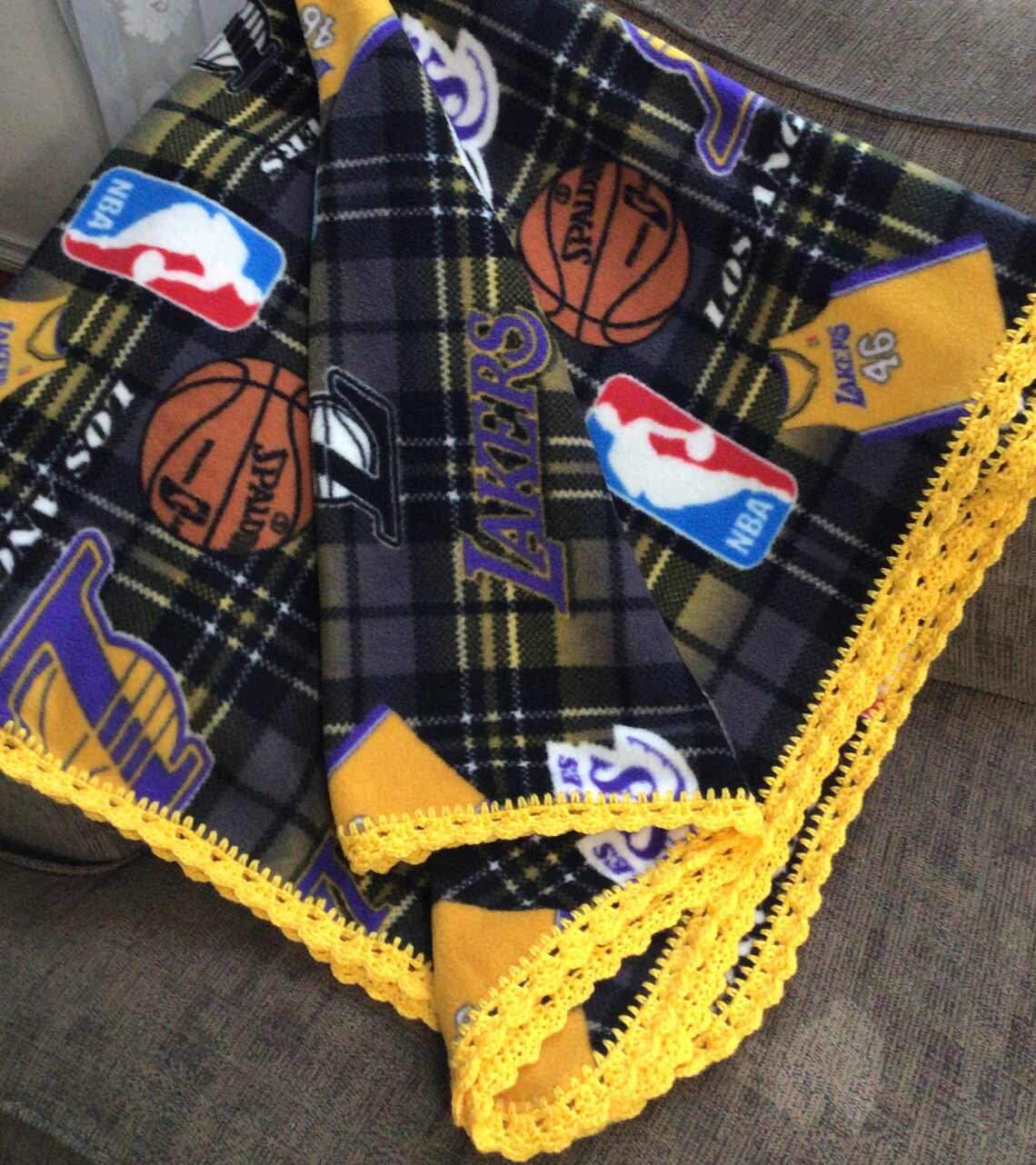 Los Angeles Lakers Fleece Blanket With Crocheted Edge Etsy