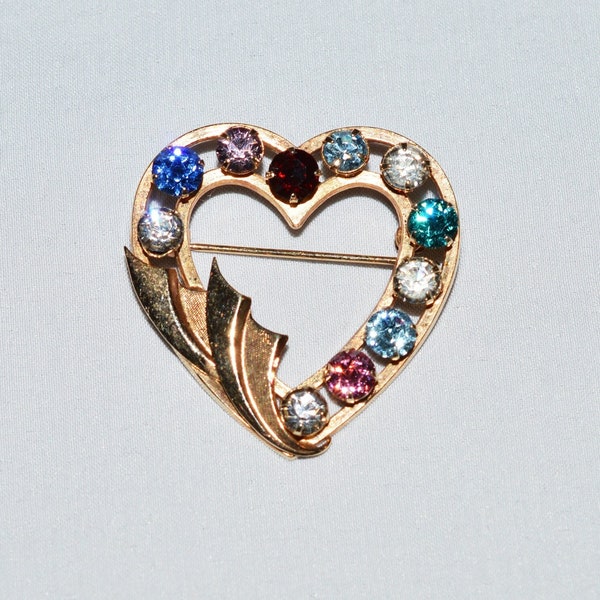 Vintage Brooch - Catamore, Heart-Shaped Brooch with Rhinestones, 1/20K GF, 1950s