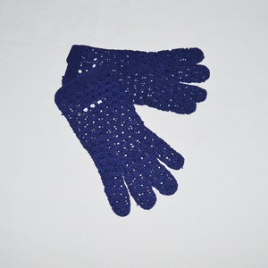 Vintage Gloves - Dark Blue Crochet, Open Weave, Summer Gloves, Made in France, 1950s or 1960s