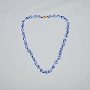 Vintage Necklace - Chinese Porcelain Beads, Blue and White Hand-Painted Characters