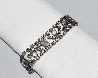 Vintage Bracelet - Smoky and Clear Rhinestone Bracelet, 1960s
