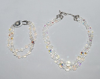 Vintage Aurora Borealis Crystal Jewelry - Necklace and Bracelet