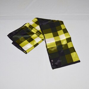 Vintage Scarf - Paoli, 1960s or 1970s, Two-Tone Green Check/Plaid Design