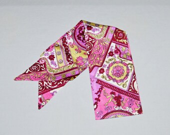 Vintage Scarf - 1960s or 1970s, Pink, Purple, and Green Paisley Floral Print