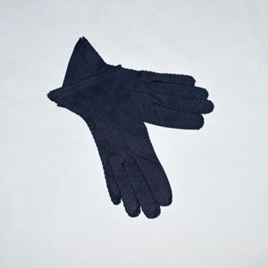Vintage Gloves - Henri Bendel, 1940s or 1950s, Navy Blue Gauntlet-Style Gloves, Small