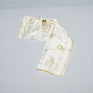 Vintage Silk Scarf - Vera Neumann, 1950s, White Silk with Painted or Silkscreened Gold Wheat Pennies, Neck Scarf