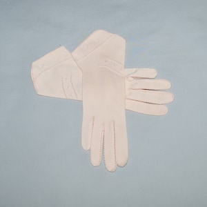 Vintage Gloves - 1950s or 1960s, Light Pink Nylon Gauntlet Gloves with Decorative Stitching, Size 5 - 5.5 Small