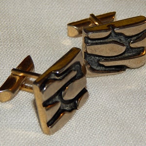 Vintage Cuff Links - 1960s, Silver and Black with Modernist Abstract Design