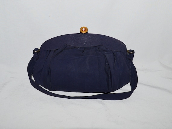 Vintage Handbag - 1950s, Blue Acetate with Suede Lining and Cameo Clasp